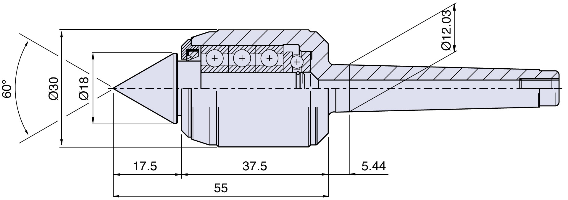 Körnerspitze Typ <strong>CN1/S</strong> (Standard) für Morsekegel 1