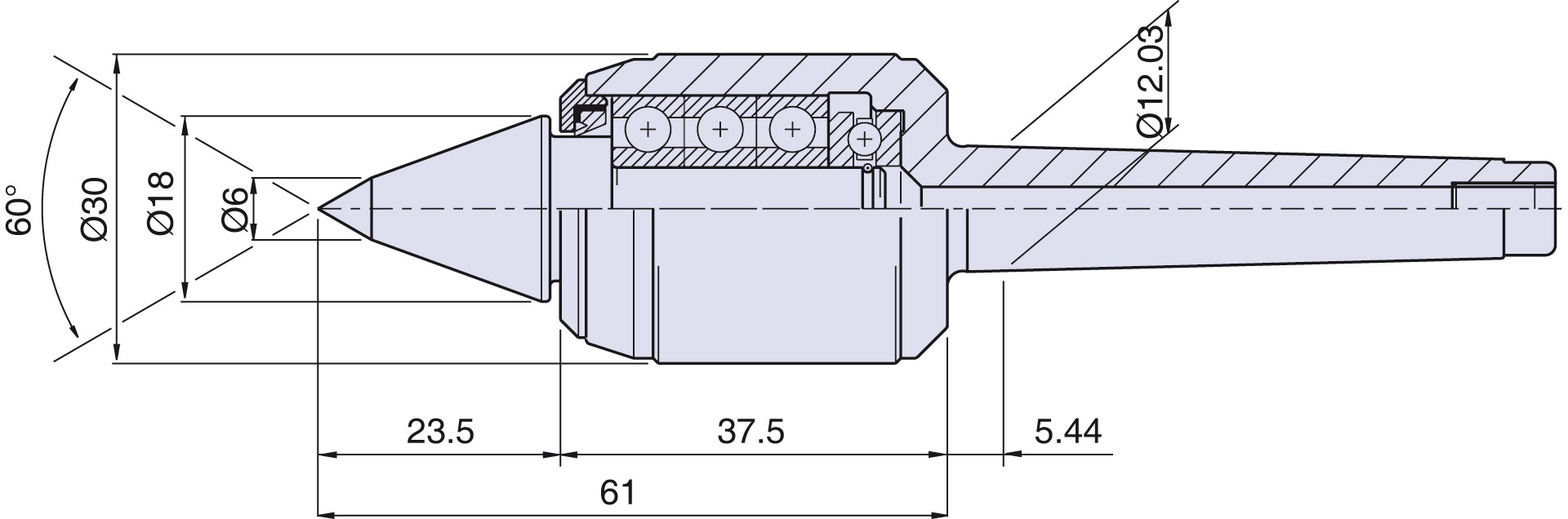 Körnerspitze Typ <strong>CN1/L</strong> (verlängerte Laufspitze) für Morsekegel 1