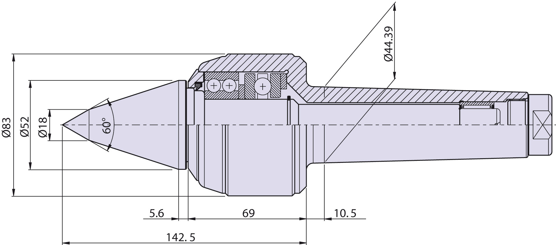 Körnerspitze Typ <strong>CN5/L</strong> (verlängerte Laufspitze) für Morsekegel 5