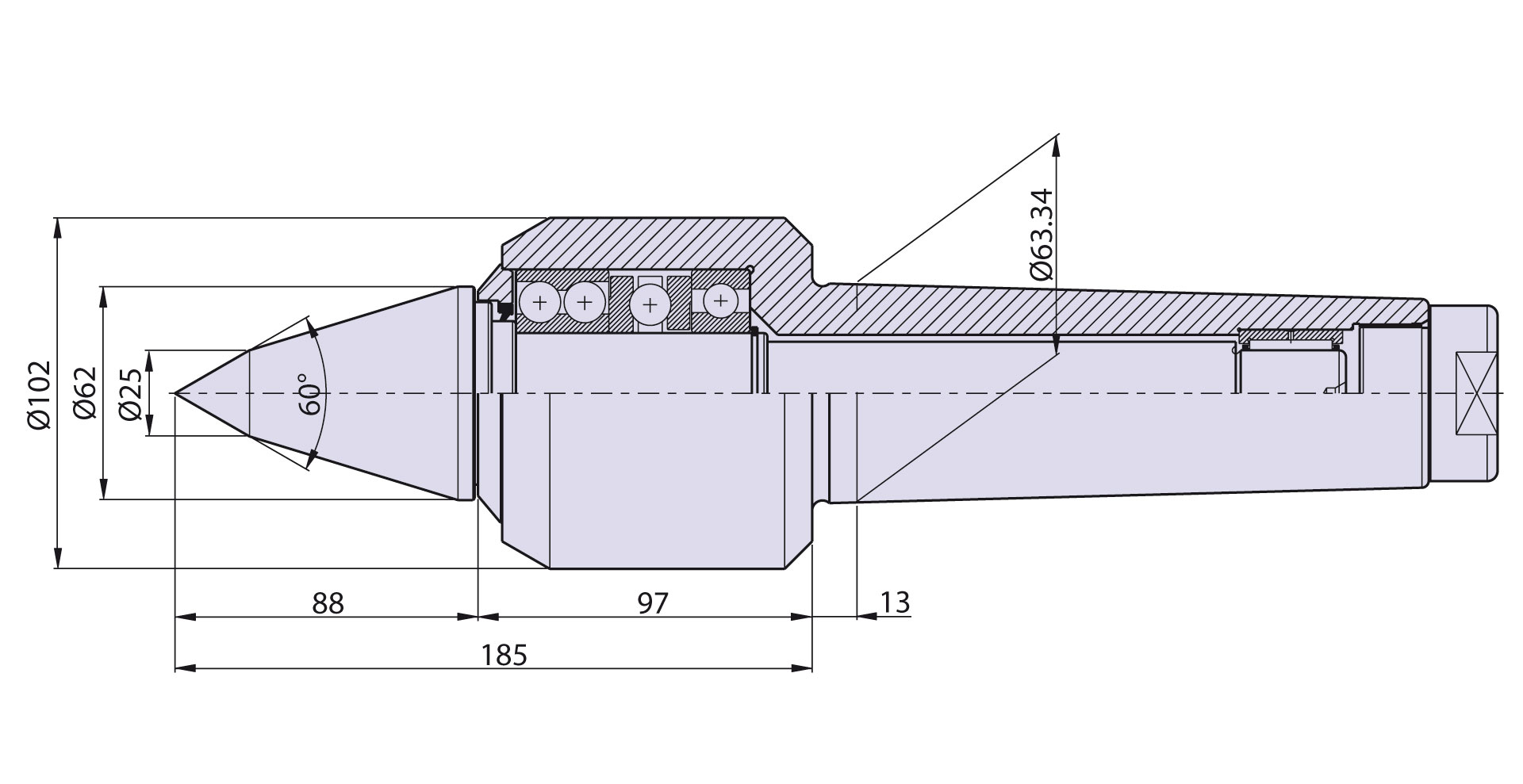 Körnerspitze Typ <strong>CSF6/L</strong> (verlängerte Laufspitze) für Morsekegel 6