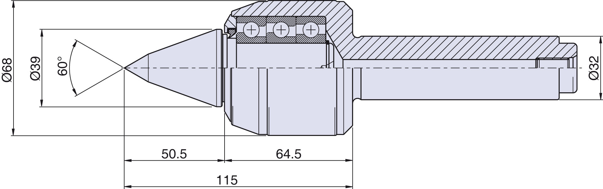 Körnerspitze Typ <strong>CNC4/L</strong> (verlängerte Laufspitze), zylindrisch Anschluss