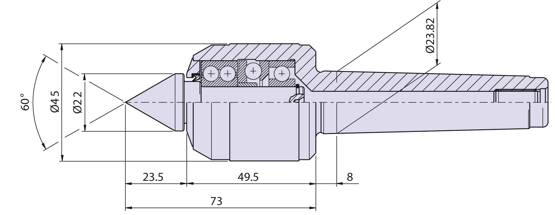 Körnerspitze Typ <strong>CNB3/S</strong> (Standard) für Morsekegel 3