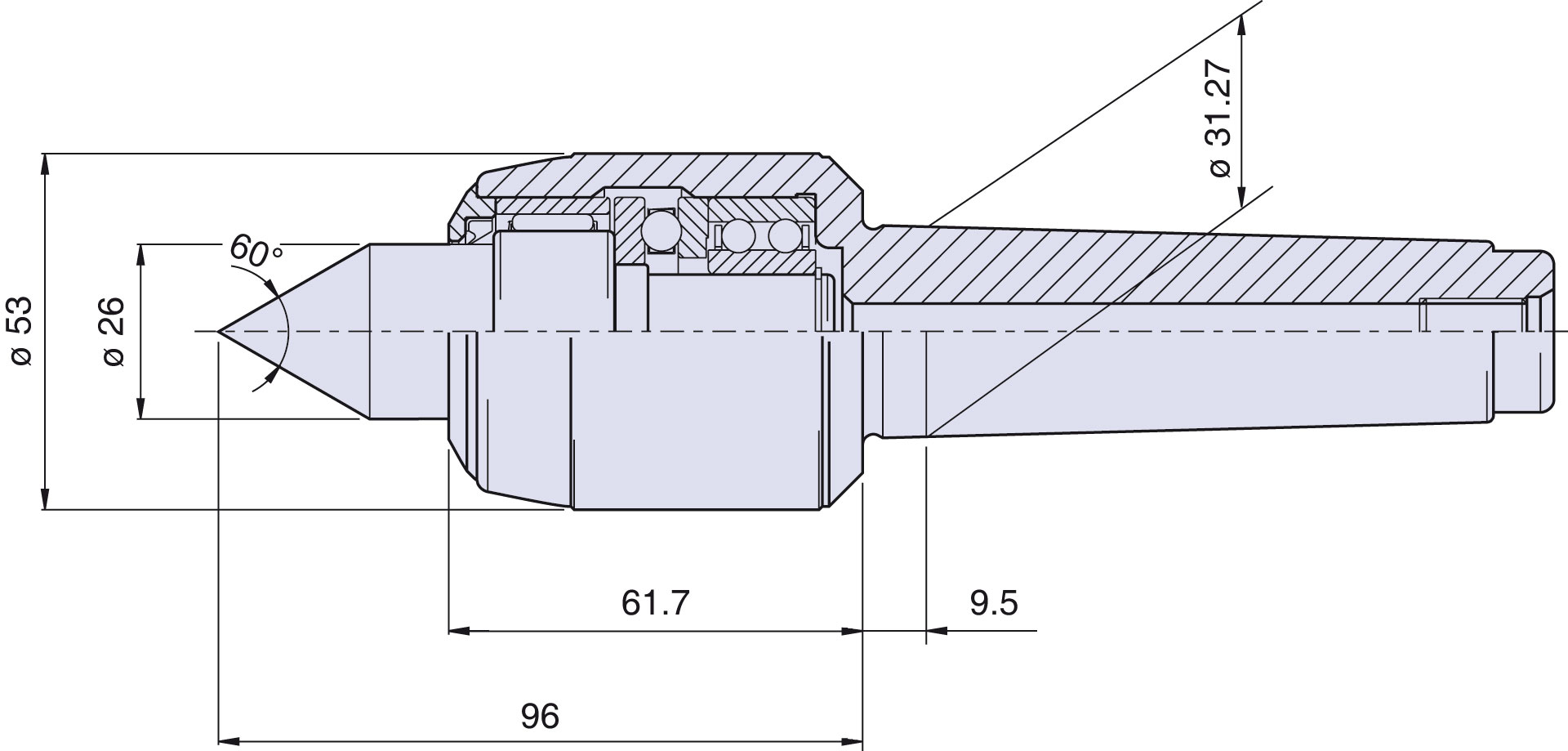 Körnerspitze Typ <strong>CNB4/S</strong> (Standard) für Morsekegel 4