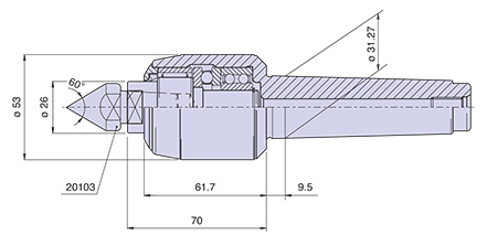 Körnerspitze Typ <strong>CNB4/R</strong> (mit auswechselbaren Einsätzen) für Morsekegel 4