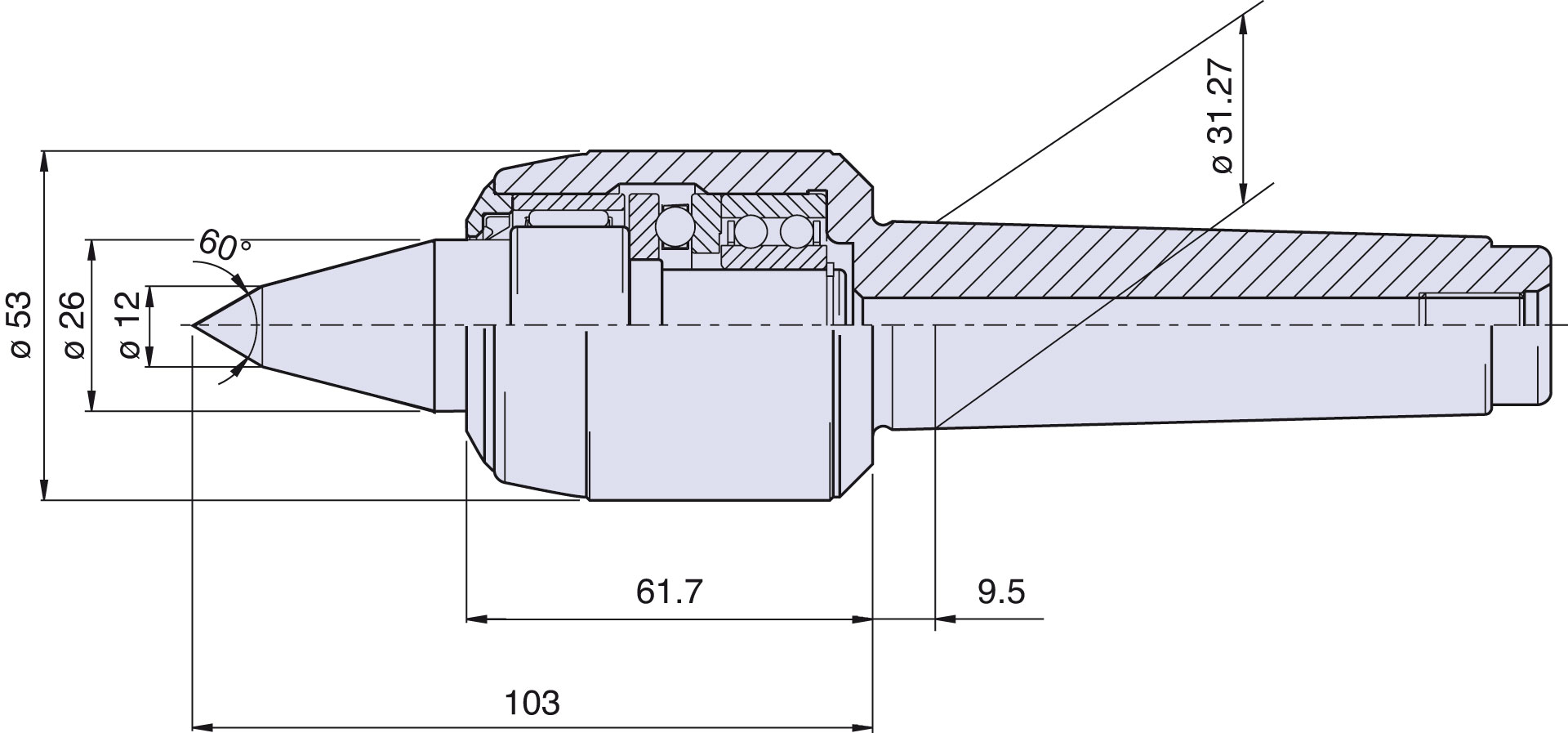 Körnerspitze Typ <strong>CNB4/L</strong> (verlängerte Laufspitze) für Morsekegel 4