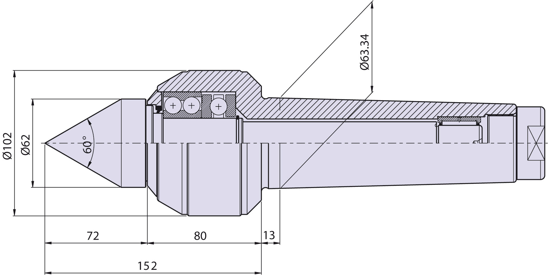 Körnerspitze Typ <strong>CN6/S</strong> (Standard) für Morsekegel 6