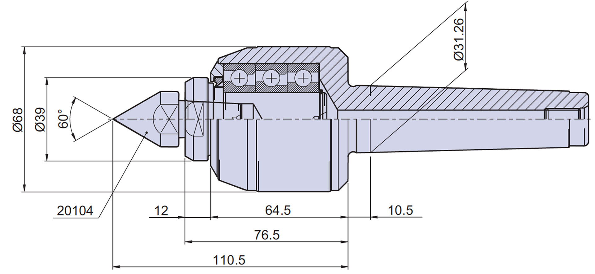 Körnerspitze Typ <strong>CN4/R </strong>(mit auswechselbaren Einsätzen) für Morsekegel 4