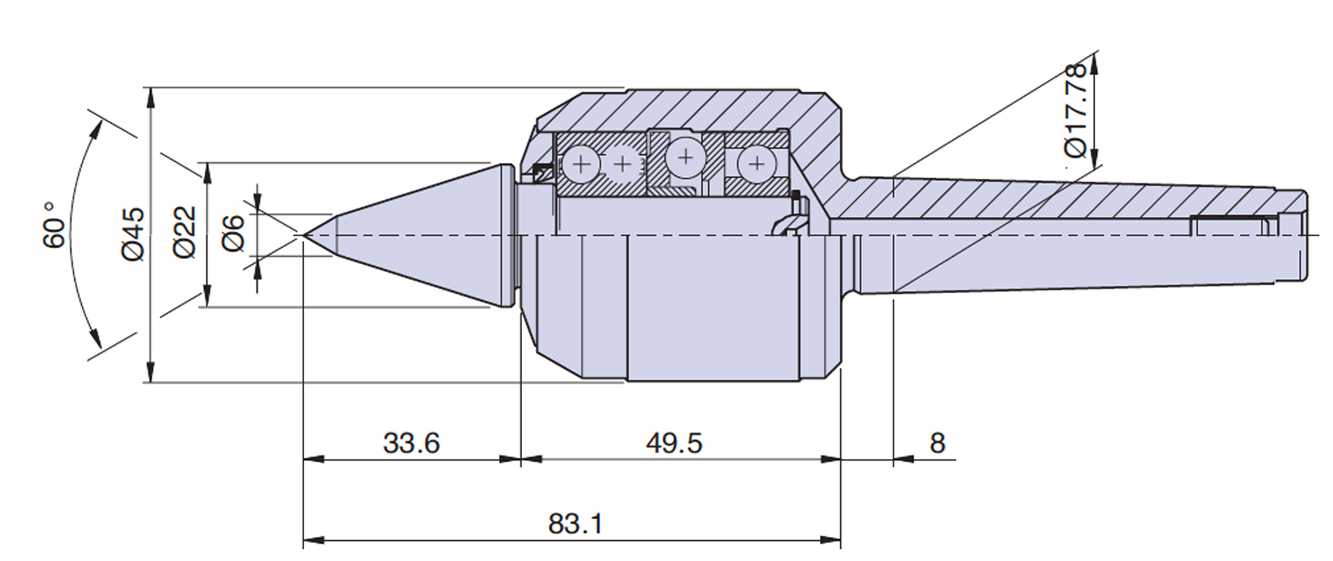 Live center type <strong>CN2/L</strong> (copying point) for taper 2