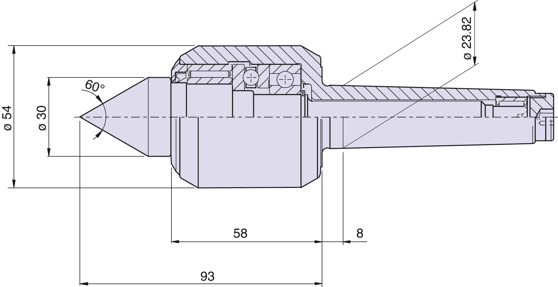 Körnerspitze Typ <strong>CSF3/S</strong> (Standard) für Morsekegel 3