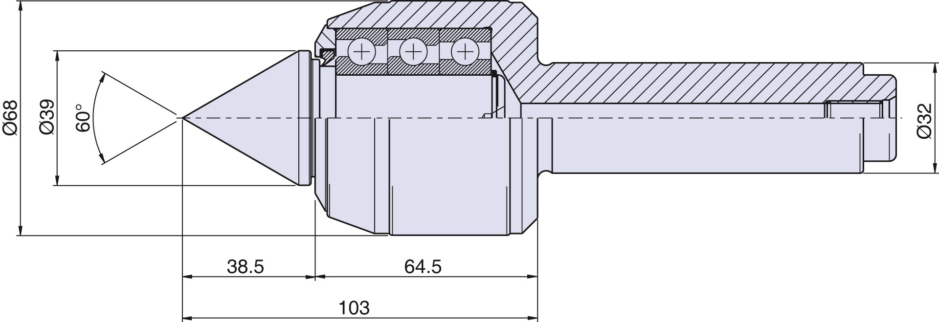 Live center type <strong>CNC4/S</strong> (standard), cylindrical coupling