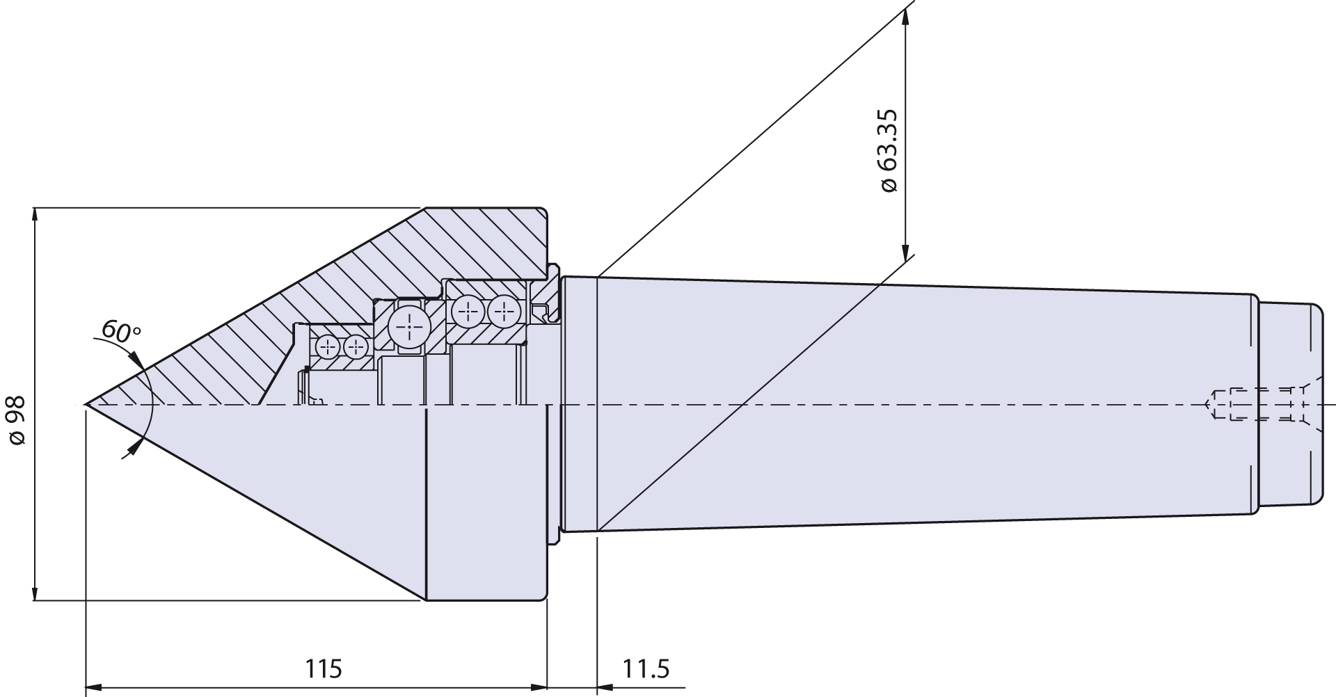   			<p>Körnerspitze Typ WK6 (Typ Normal) für Morsekegel 6. Ausgestattet mit einem Schutzring, um das Eindringen von Flüssigkeit oder Staub zu verhindern.</p>  			