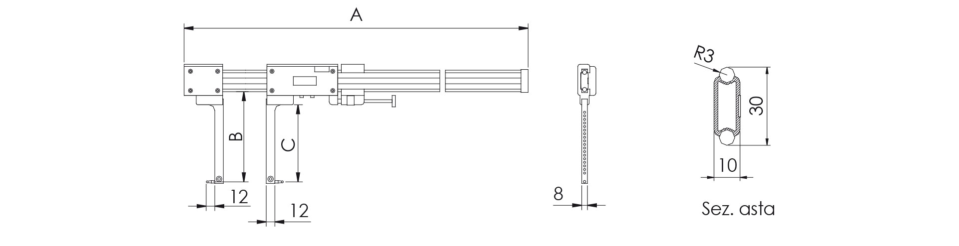 DNP - Calibro in fibra di carbonio per gole profonde con precarica interno/esterno 